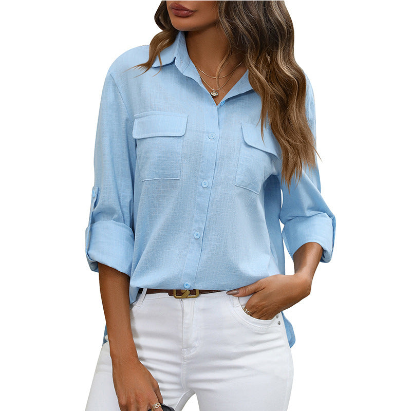 Women's Button Shirt Loose Solid Color Casual Blouse