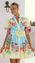 Casual Elegant Linen Puff Sleeve Waist Dress