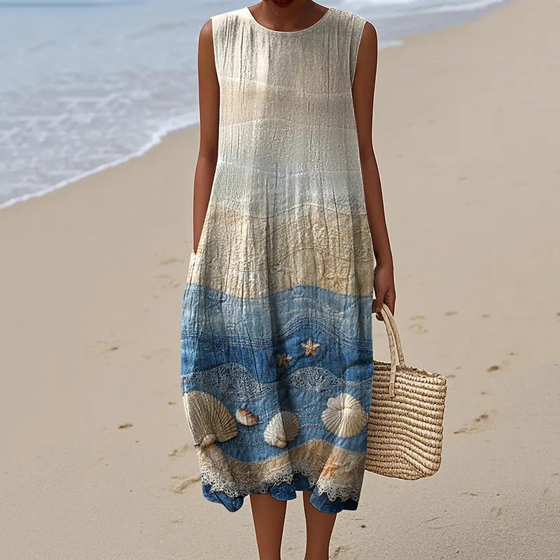 Women's Printed Round Neck Pullover Fashion Casual Dress