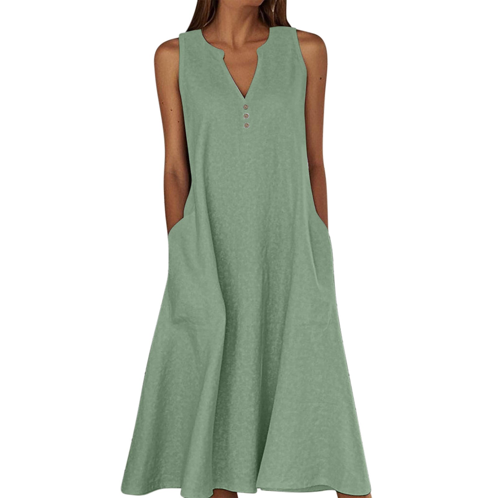 Women's Linen Ethnic Greek Sleeve Maxi Sleeveless Dress