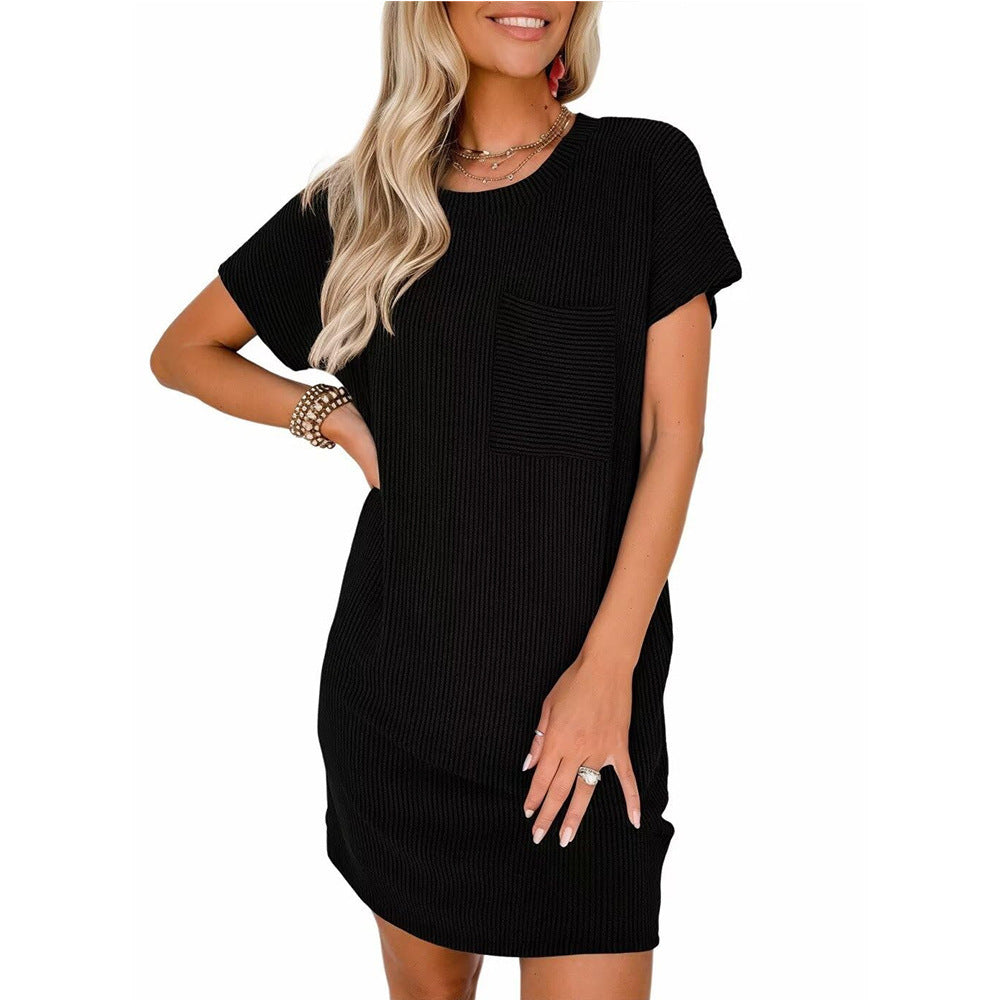 Women's Casual Contrast Color Twist Strip Sleeve Dress