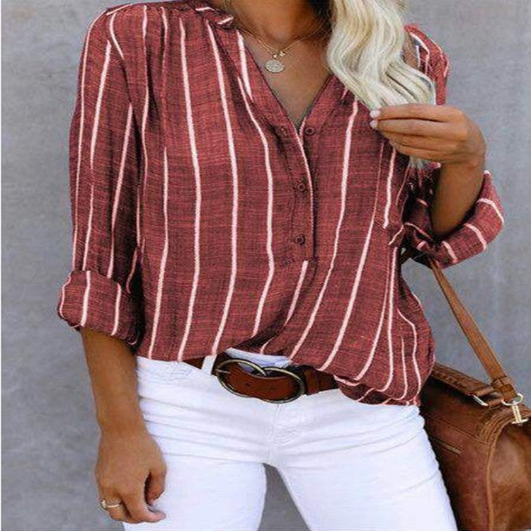 Women's Same Day Delivery Simple Fashion Printed Striped Shirt Blouse
