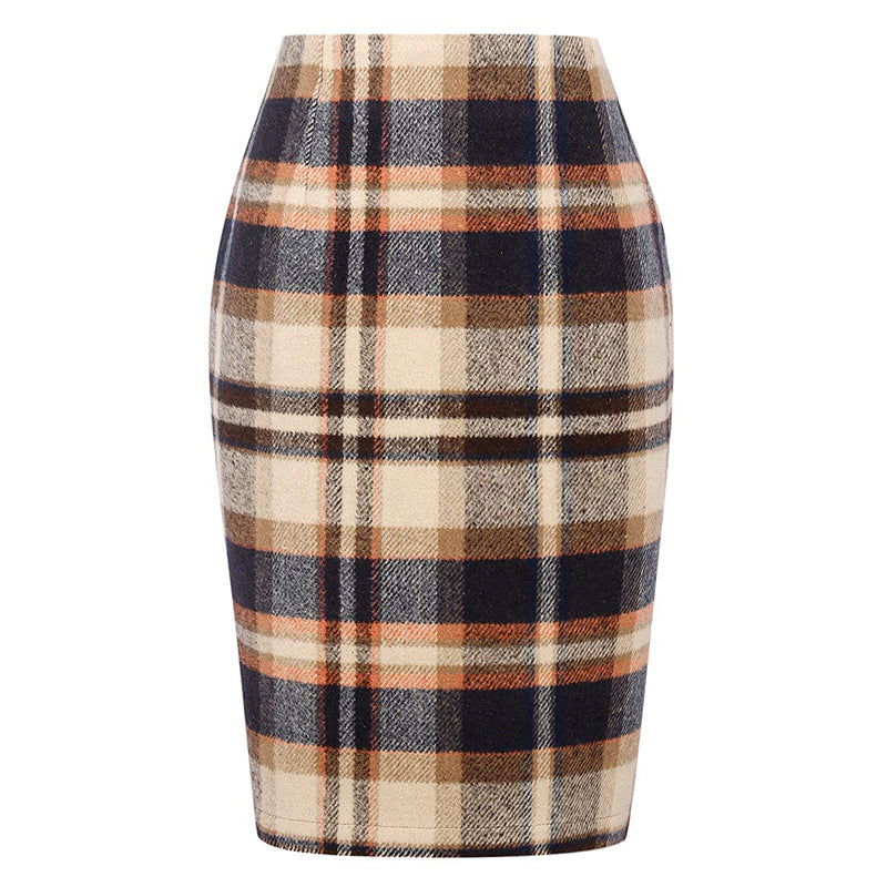 Women's Pencil Tartan High Waist Tight Hip Knee-length Dress