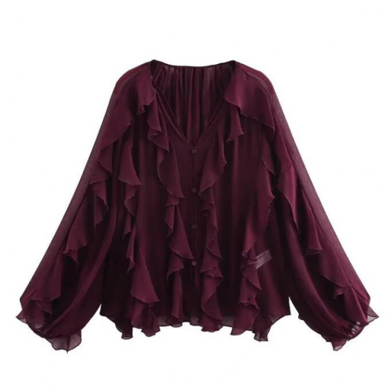 Women's Temperament Laminated Decoration Fashion Long Sleeve Blouse