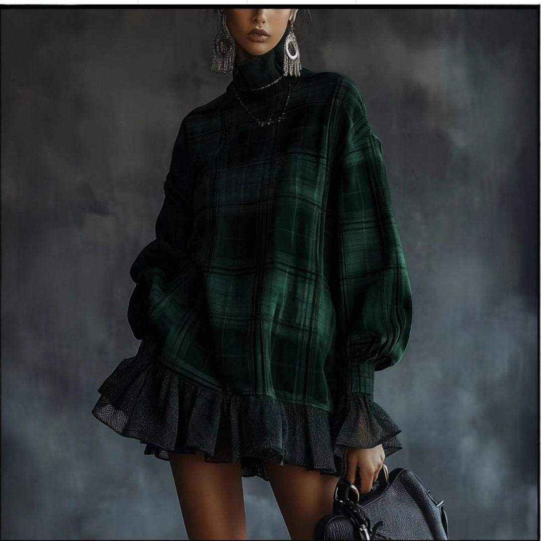 Women's Elegant Outfit Spring Plaid Design Lotus Skirts