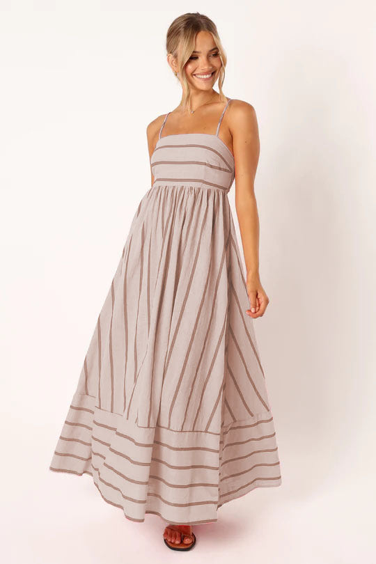 Striped Sleeveless Sling Backless Large Swing Dress