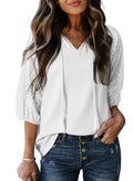 Women's Summer Jacquard Lantern Sleeve Color Matching Tops
