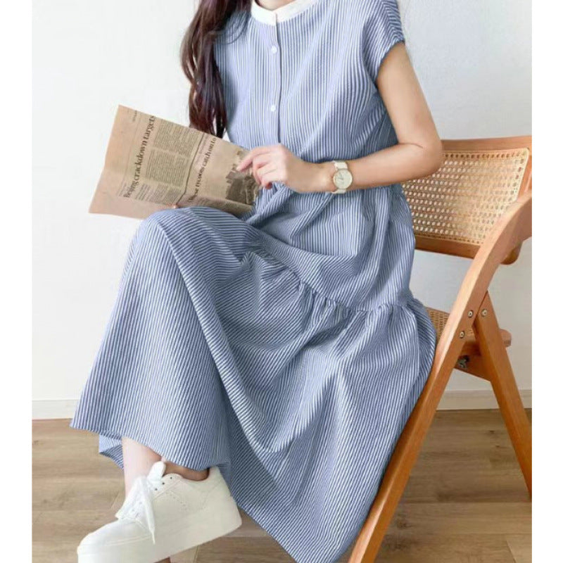 Summer Sweet Back Collar Sleeveless Striped Dress