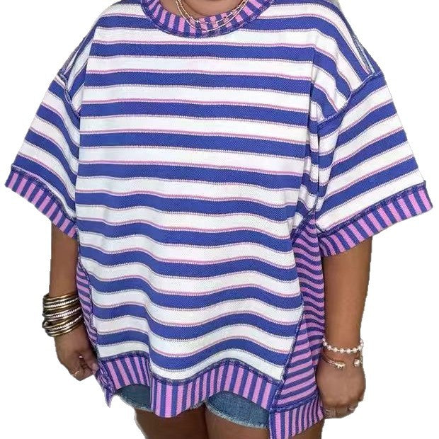 Women's Comfort Casual Loose Striped Printed Sleeve Women's T-shirt