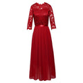 Women's Long Chiffon Round Neck Lace Dress