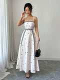 Women's Elegant Sling White Printing Long Dress