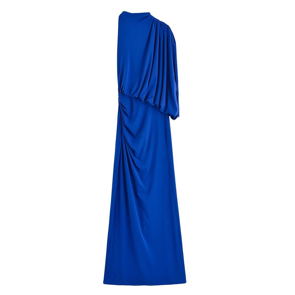 Women's Spring Solid Color Pullover Pleated Laminated Dress