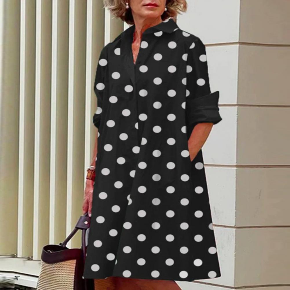 Elegant Polka Dot Collar Long Sleeve Blouse