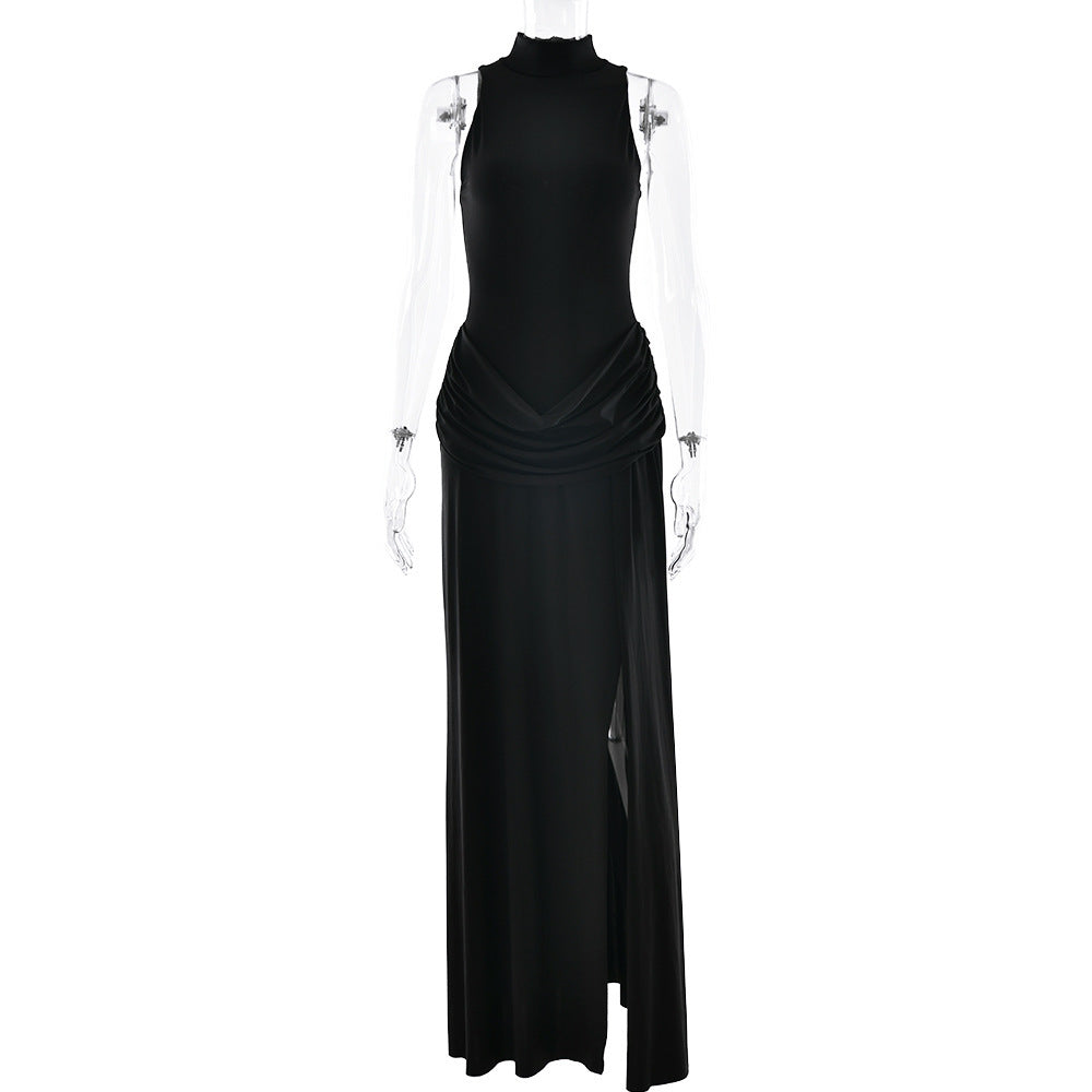 Women's Fashion Sexy High Split Tight Waist Elegance Sleeveless Dress