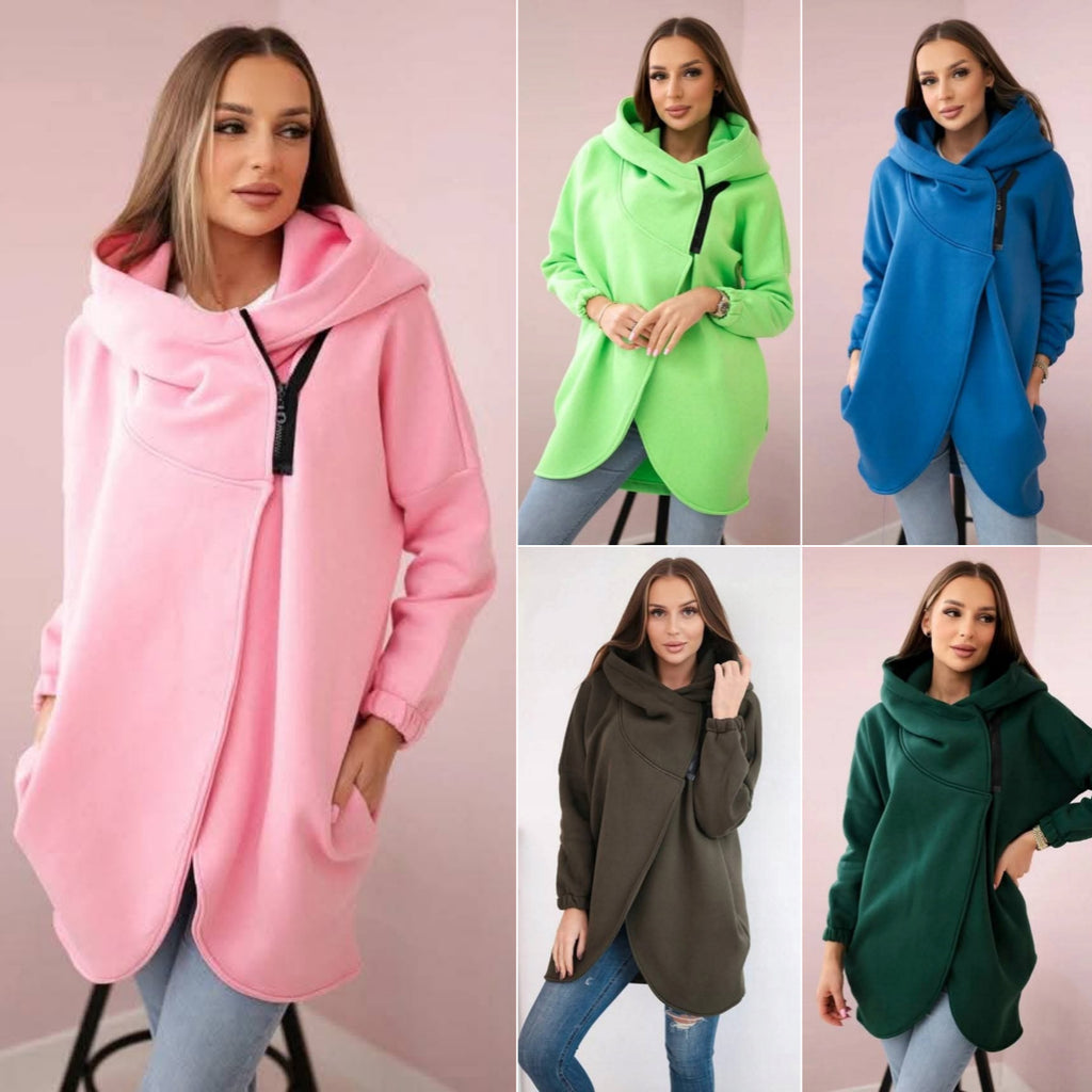 Women's Hooded Sports Brushed Hoody Casual Long Sleeve Zipper Solid Dress