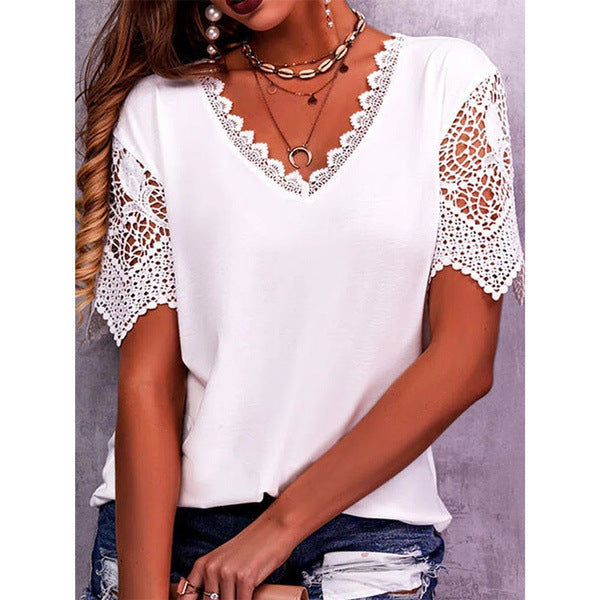 Women's Popular Lace Stitching Loose Sleeve Shorts