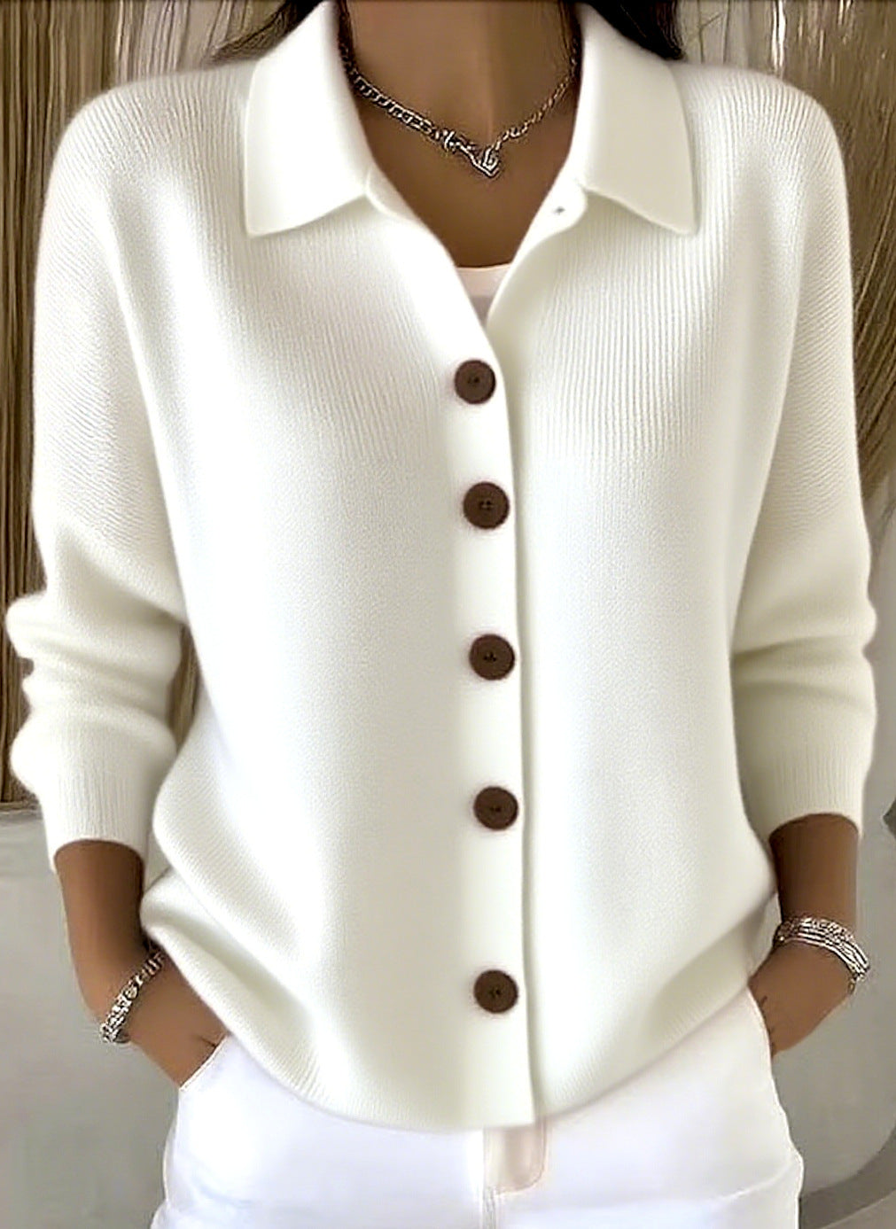 Women's Knitted Lapel Solid Color Casual Fashion Women's Sweater