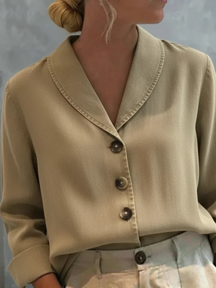 Women's Vintage Shawl Collar Button Denim Cotton Blouse