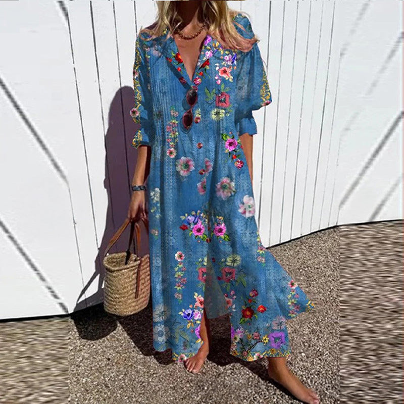Beautiful Women's Pleated Print Temperament Commute Dress