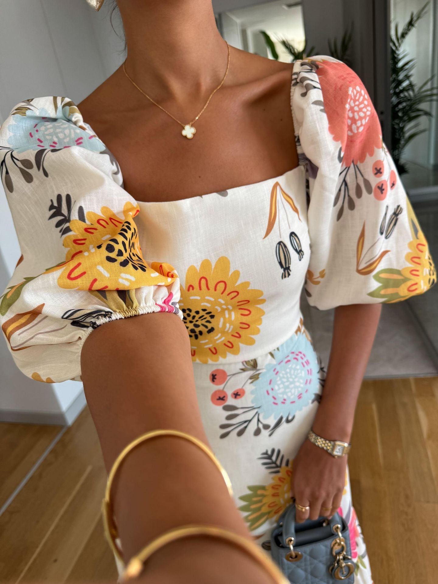 Women's Fashion Printed Puff Sleeve Large Swing Dress