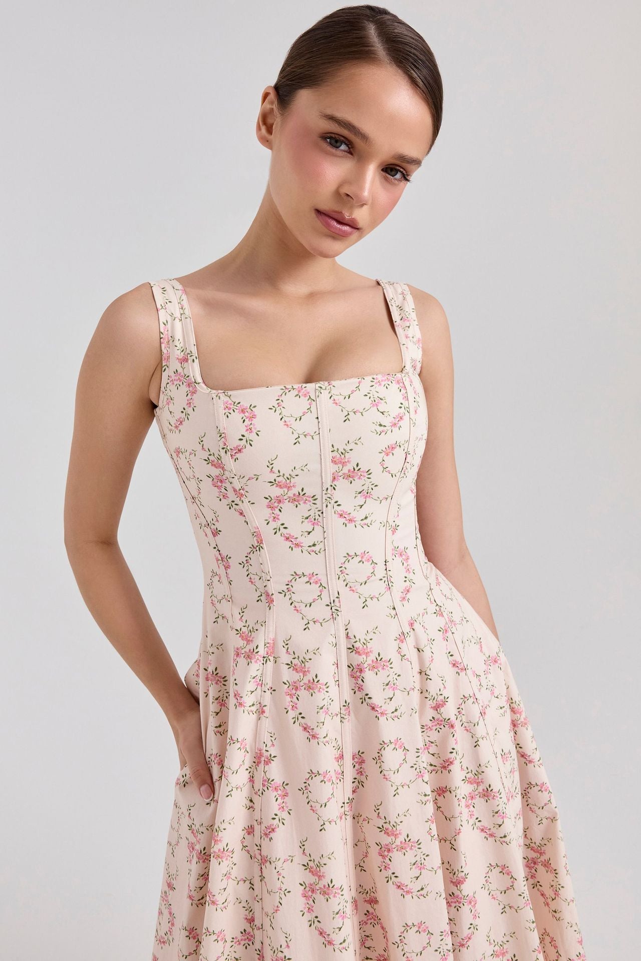 Slim Fit High Waist Midi Printed Dress