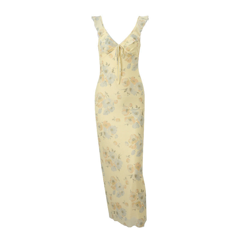 Women's Low-cut Hot Vacation Style Vintage Printed Dress