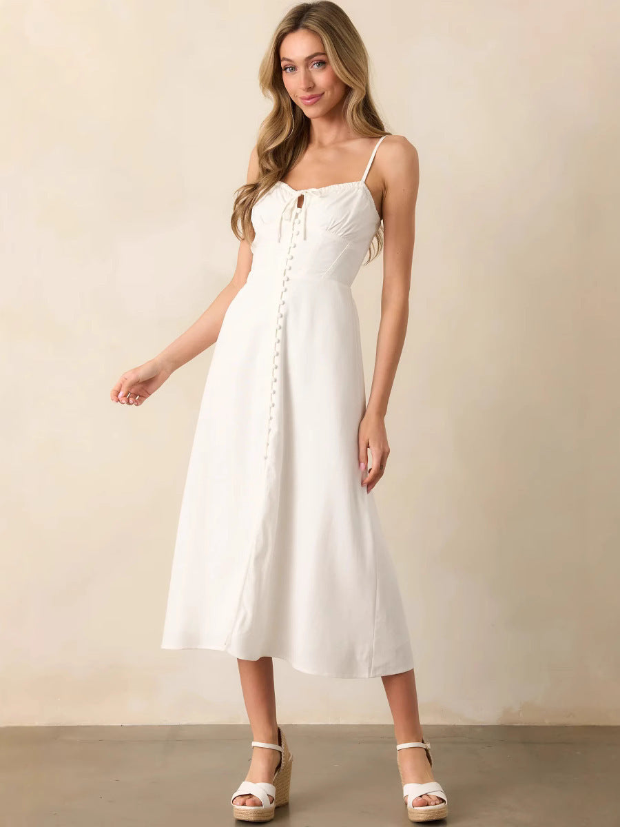 Women's Summer Fashion Sexy Backless Smocking Waist Dress