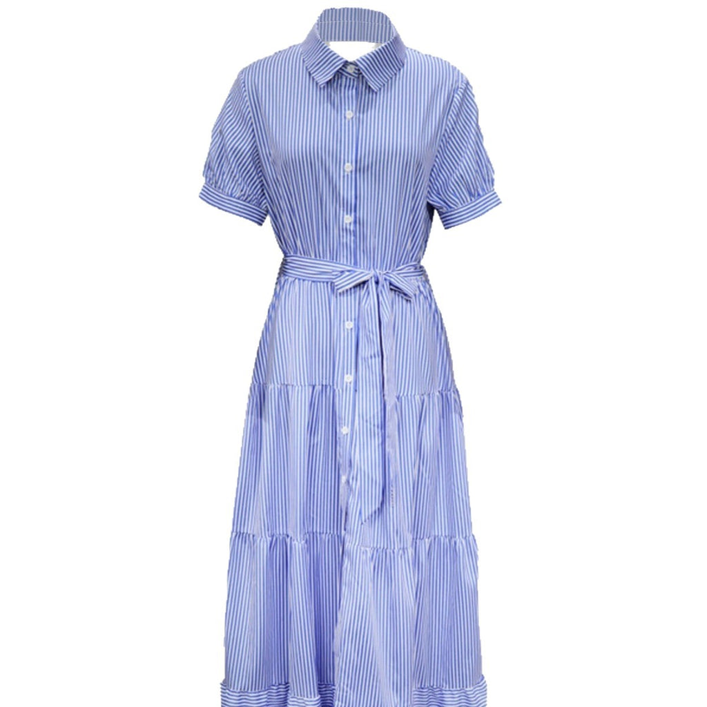 Fashionable Striped Sleeve Loose Midi Elegant Dress