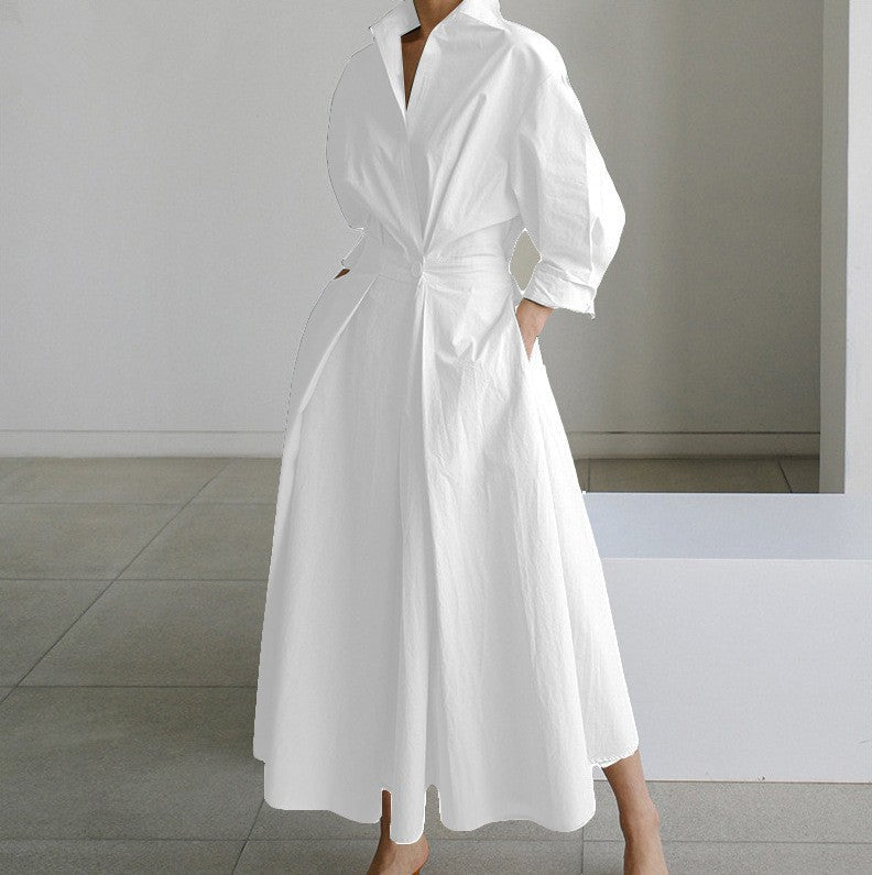 Commute Fashion Collar Lining Elastic Waist Dress