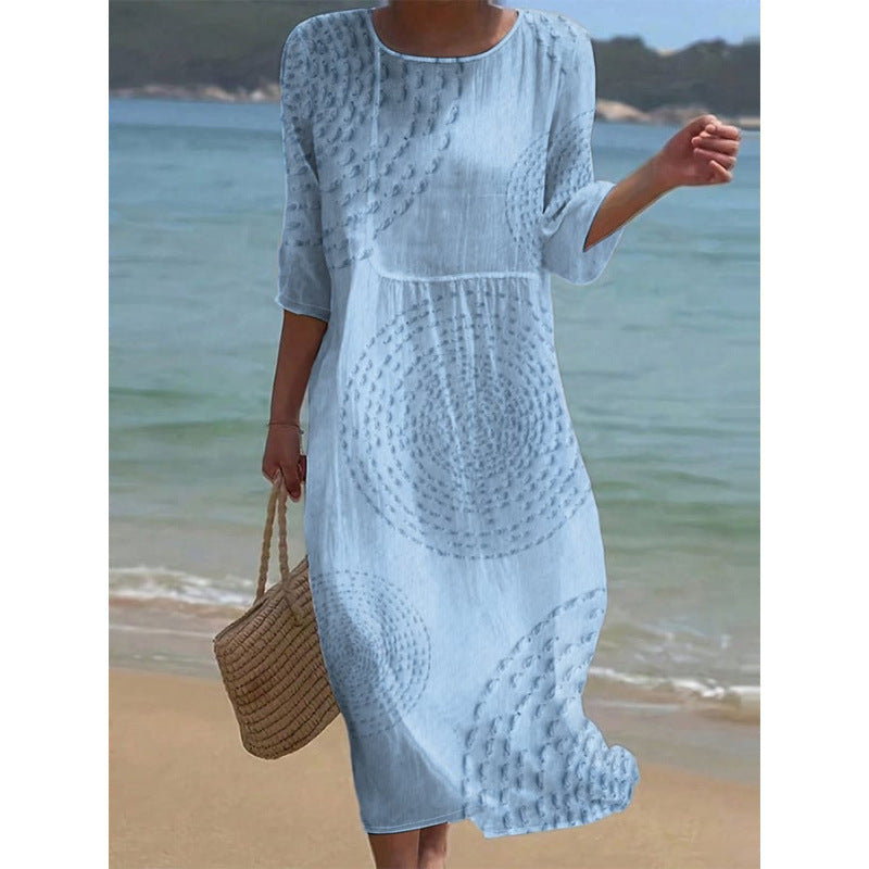Women's Summer Loose Round Neck Fashion Long-sleeved Dress
