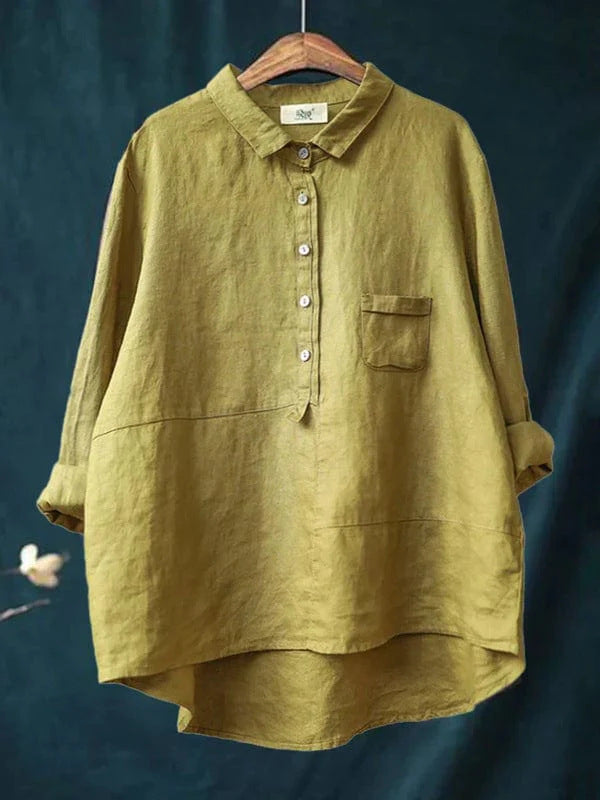 Slouchy Women's Shirt Printed Linen Fabric Blouse