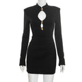 Women's Solid Color Elegant Slim Gold Trim Long Sleeve Shorts