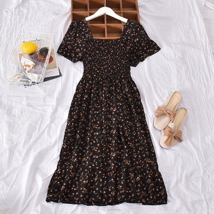 Women's French Style Retro Square Collar Floral Small Dress