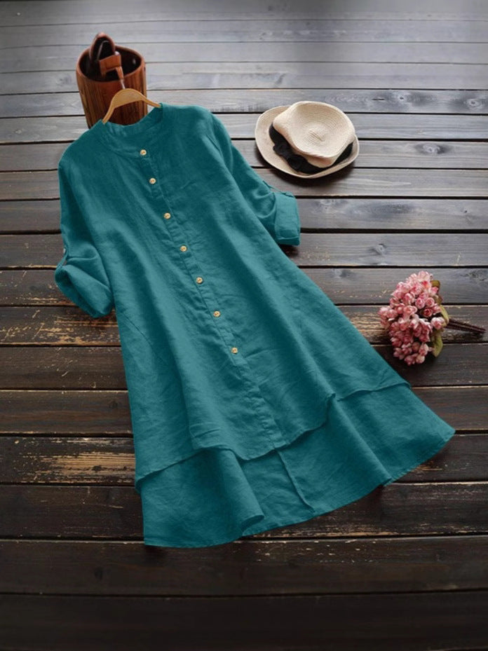 Color Buttons Cotton Long Sleeve Shirt Blouse