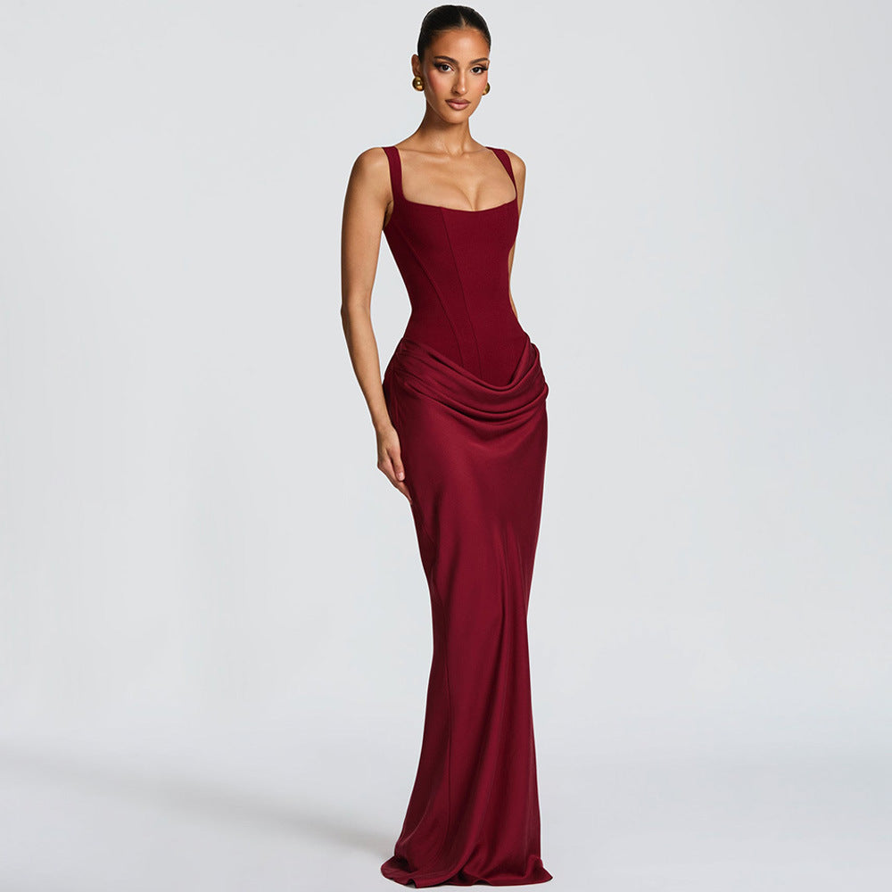 Hot Fashion Waist Pleated Suspender Sleeveless Dress