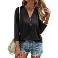 Women's Loose Solid Color Buttons Decorative Sleeve Tops