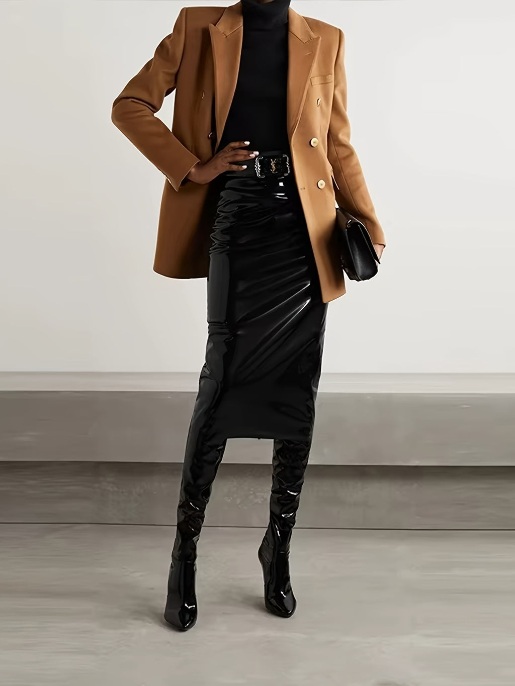 Women's Leather Mirror Long Elegant Hip Skirts