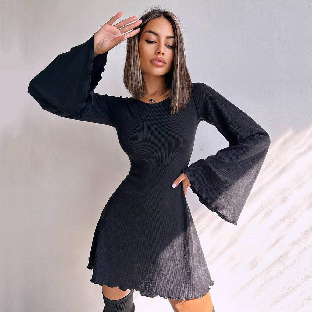 Women's Bell Sleeve Round Neck Hollow Out Dress