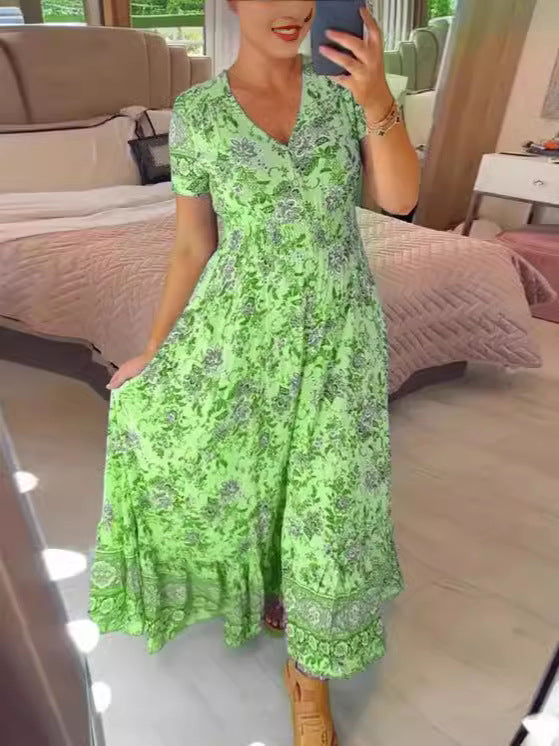 Women's High Elastic Printed Seaside Style Dress