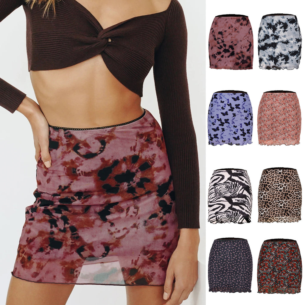 Women's Printed Tulle High Waist Slim Hip Skirts