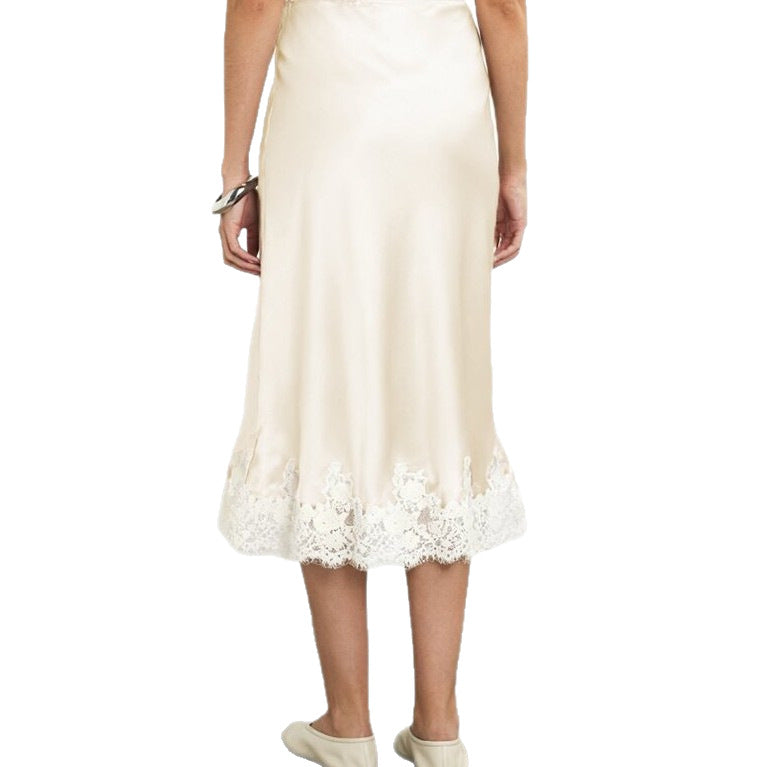 Women's Spring Lace Silk Stitching Vacation Seaside Skirts
