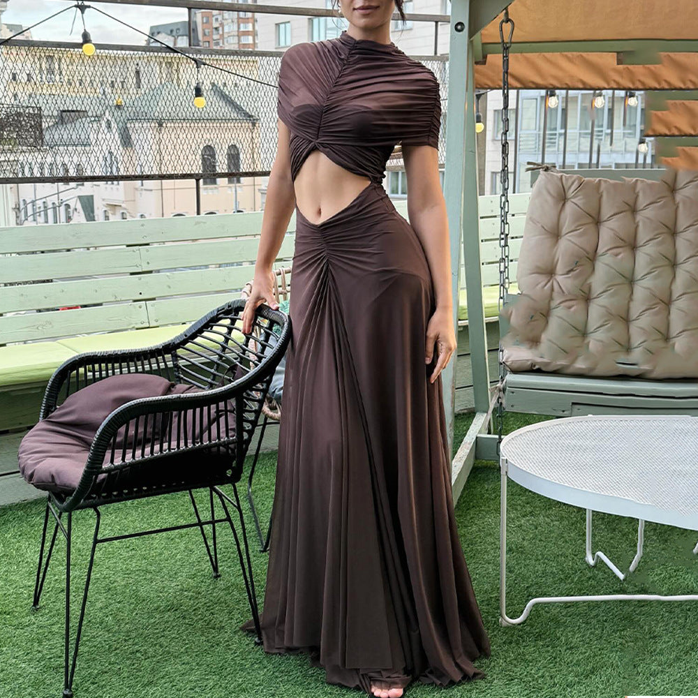 Women's Fashionable Pleated Sexy Cropped Hot Sheath Dress