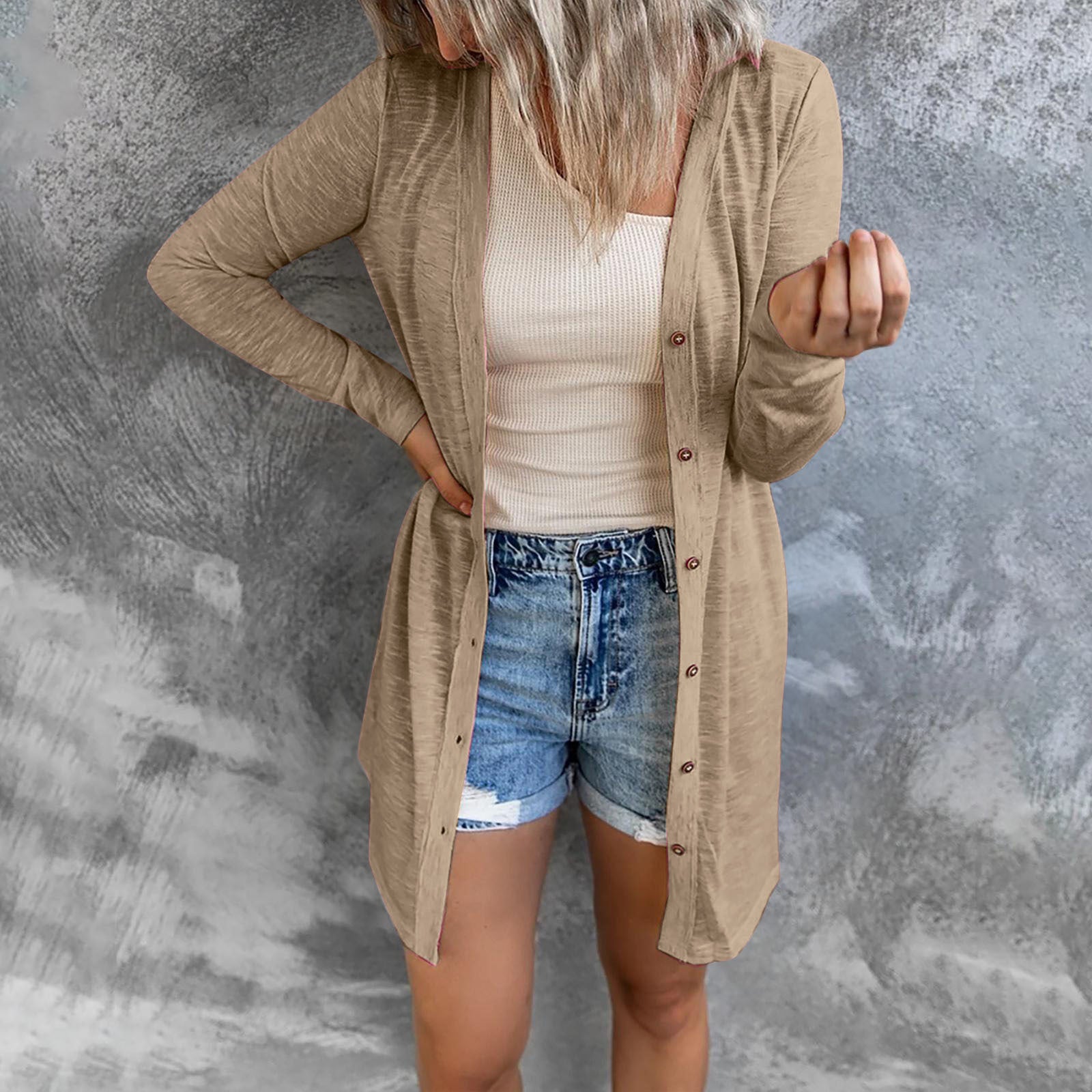 Protection Lightweight Breathable Pure Color Casual Versatile Long Cardigans