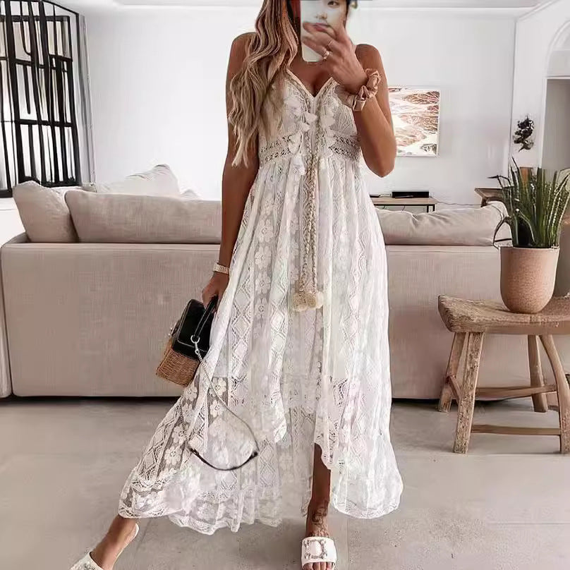 Summer Lace Large Swing Solid Color Dress