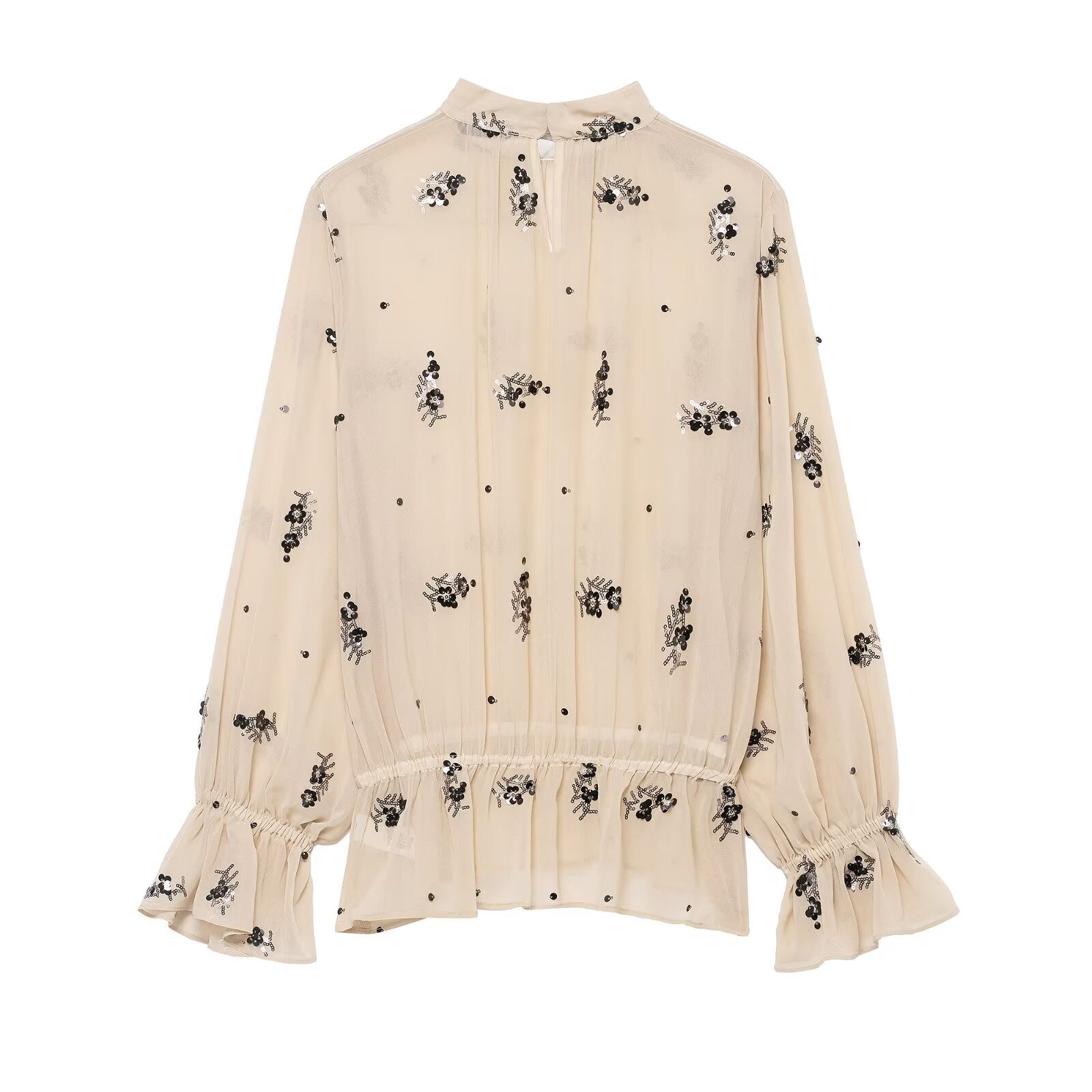 Trendy Early Spring Sequin Translucent Shirt Blouse