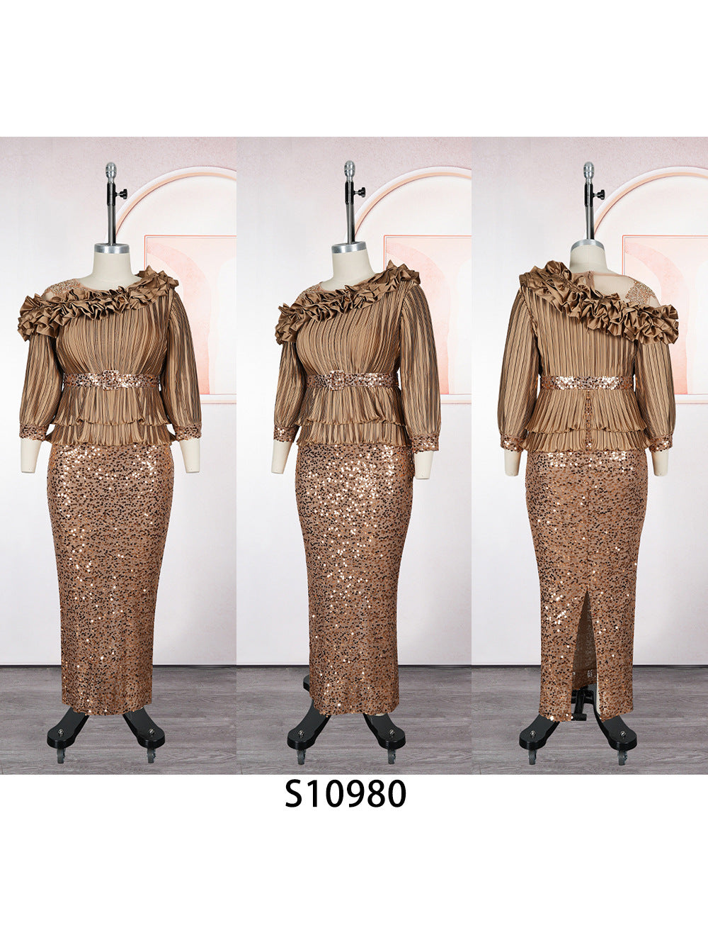 Women's Luxury Temperament Hip African Sequined Pleated Dress
