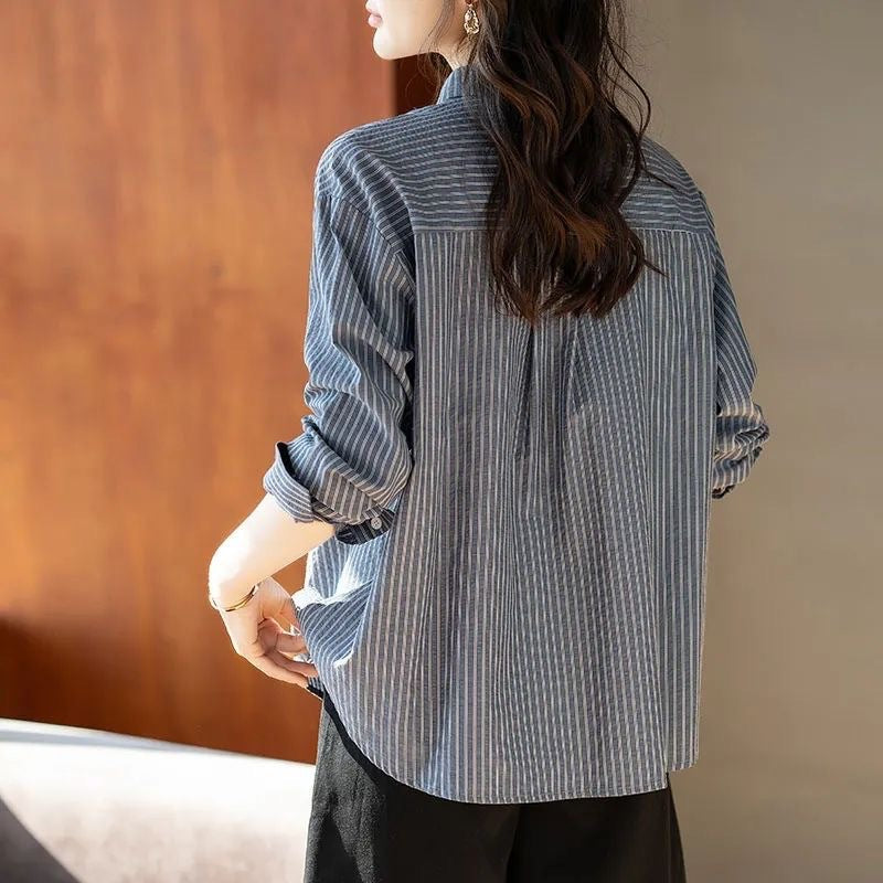 Women's Long Sleeve Pattern Shirt Autumn Pocket Plus Size
