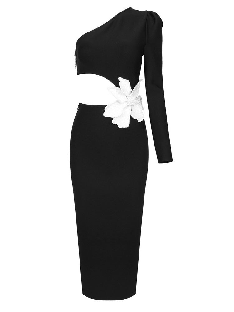 One Shoulder Long Sleeve Sexy Fashion Flower Dress