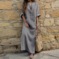 Women's Cotton Linen Yarn-dyed Striped Loose Pockets Dress