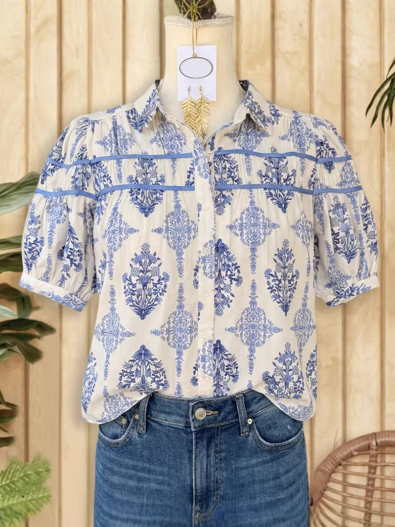 Graceful Women's Shirt Printed Floral Loose Blouse